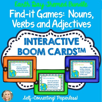 Preview of Earth Day Boom Cards Bundle, Grammar in Context, Verbs, Nouns, Adjectives