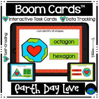 Preview of Boom Cards™ Earth Day Love Geometry 2D Shapes