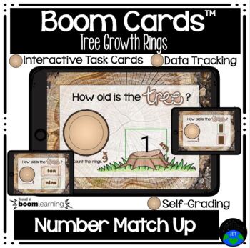 Preview of Earth Day Boom Cards™ Number Match Up Tree Growth Rings