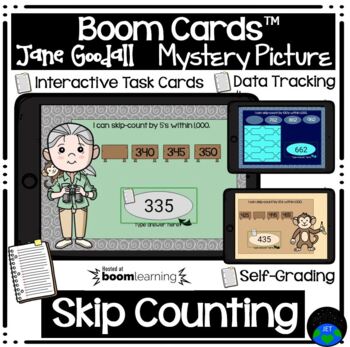 Preview of Earth Day Boom Cards™ Skip Counting Jane Goodall Mystery Picture