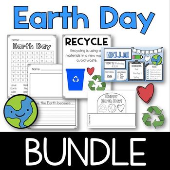 Preview of Earth Day Bundle | Morning Slides | Writing | Posters | Word Search | Crown