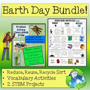 Preview of Earth Day Bundle: 2 Sorts , Vocabulary application, and 2 STEM Projects!