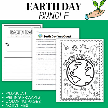 Preview of Earth Day Bundle - WebQuest, Writing Prompts, Coloring Pages
