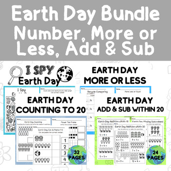 Preview of Earth Day Bundle l Counting l Ten frames l More or Less l Addition & Subtraction