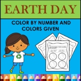 Earth Day COLOR BY NUMBER AND COLORS GIVEN ACTIVITIES