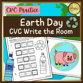 Preview of Earth Day CVC Encoding Write the Room Kindergarten Mystery Game