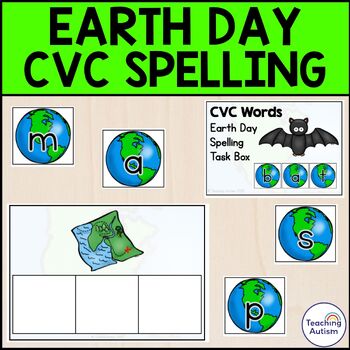 Preview of Earth Day CVC Words Spelling | Earth Day Task Box