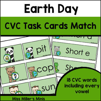 Preview of Earth Day CVC Words Task Cards