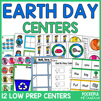 Preview of Earth Day Centers Kindergarten Math and Literacy Activities