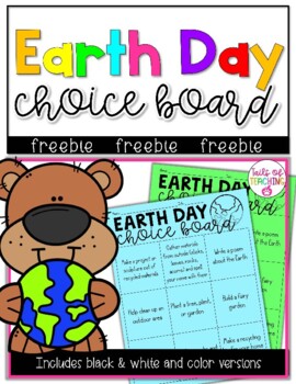 Preview of Earth Day Choice Board FREEBIE