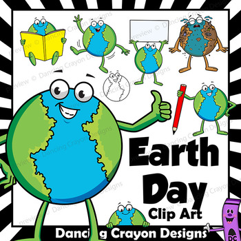 Preview of Earth Day Clip Art - Cartoon Character Planet Earth