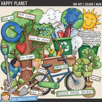 Preview of Earth Day Clip Art: Happy Planet (Kate Hadfield Designs)