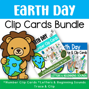 Preview of Earth Day Clip Cards Bundle | April | Math and Literacy