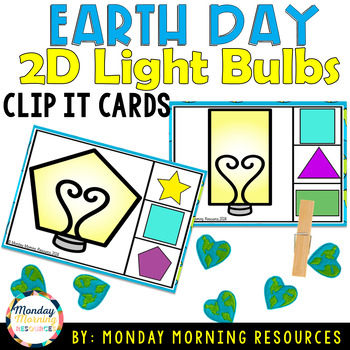 Preview of Earth Day Clip It Cards - 2D Shape Light Bulb - Foundation/Kindergarten Activity