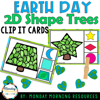 Preview of Earth Day Clip It Cards - 2D Shape Trees - Foundation/Kindergarten Math Activity