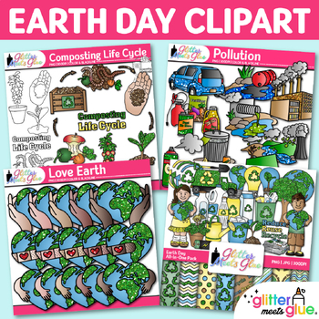 Preview of Earth Day Clipart Bundle: 4 Recycling, Pollution, Composting Clip Art PNG B&W