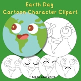 Earth Day Clipart Cartoon Character Planet Earth black and white