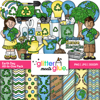 Preview of Earth Day Clipart, Digital Paper, Borders, Recycling, Globe, Commercial Use