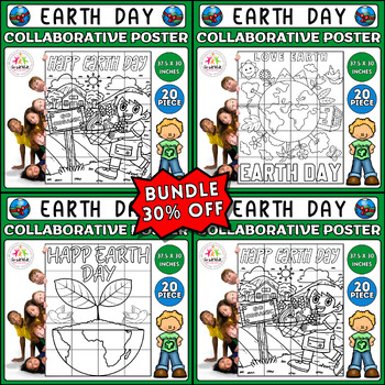Preview of Earth Day Collaborative Coloring Poster Bundle, Bulletin Board Crafts Activities