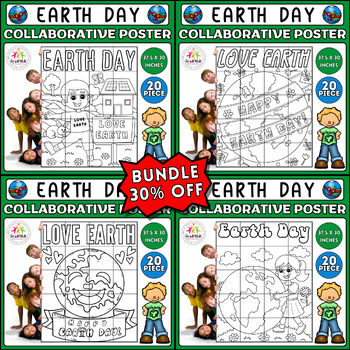 Preview of Earth Day Collaborative Coloring Poster Bundle: Craft & Bulletin Board Activity