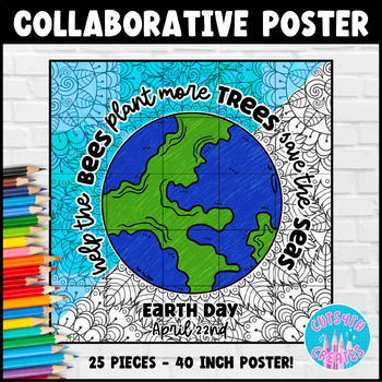 Preview of Earth Day Collaborative Coloring Poster Teamwork Activity Help Bees Plant Trees
