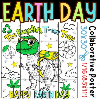 Preview of Earth Day Collaborative Coloring Poster : The Recycling T-Rex Team!
