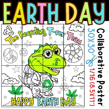 Preview of Earth Day Collaborative Coloring Poster : The Recycling T-Rex Team Project art