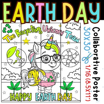 Preview of Earth Day Collaborative Coloring Poster: The Recycling Unicorn Team Craft