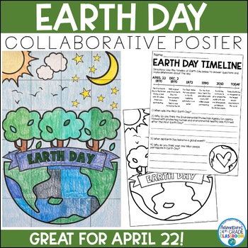 Preview of Earth Day Collaborative Poster Coloring Activity and Timeline