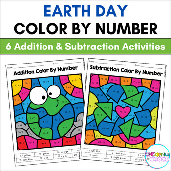 Preview of Earth Day Color By Number Worksheets - Addition & Subtraction