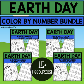 Preview of Earth Day Color By Number Activities for Middle School Math BUNDLE - 7th Grade