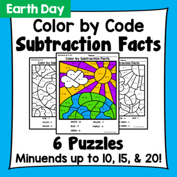 Preview of Earth Day Color By Subtraction Facts: Minuends up to 10, 15, & 20