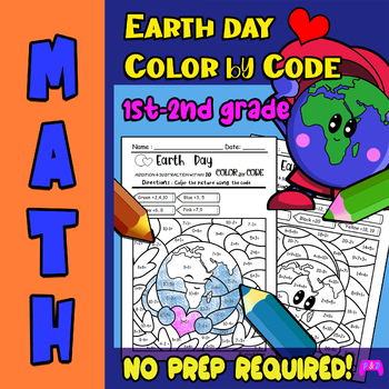 Preview of Earth Day Color by Code. 1st-2nd grade. NO PREP REQUIRED!