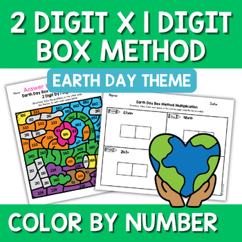 Preview of Earth Day Color by Code 2 Digit by 1 digit multiplication box method/area model