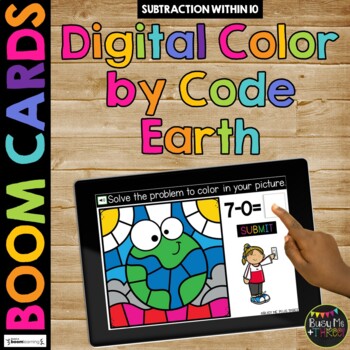 Preview of Earth Day Color by Code Boom Cards™ Digital Math Activity for Stations