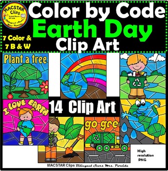 Preview of Earth Day Color by Code Clip Art  ClipArt  images Recycle