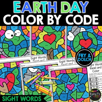 Earth Day Color by Code Sight Words Activity Coloring Pages | TPT