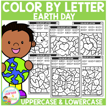 Preview of Earth Day Color by Letter Recognition Alphabet Worksheets