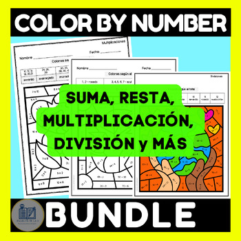 Preview of Earth Day Color by Number - Bundle - Suma Resta Multiplicacion y Division