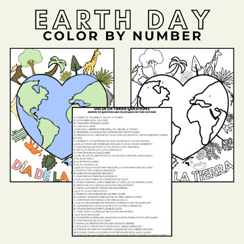 Preview of Earth Day Color by Number "Día de la Tierra" Spanish Questions
