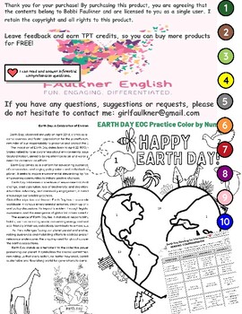 Preview of Earth Day Color by Number FUN EOC prep informational text MCQ reading compr.