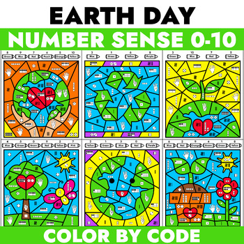 Preview of Earth Day Color by Number Sense Subitizing 0-10 - Math Activities