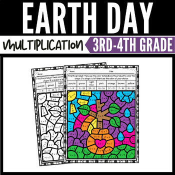 Preview of Earth Day Color by Number Worksheets for Multiplication