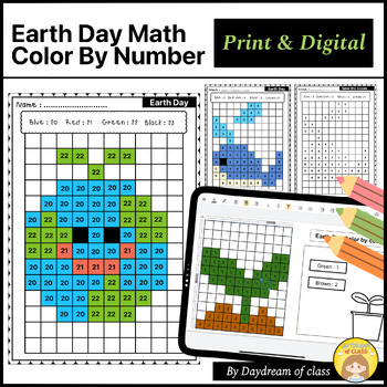 Preview of Earth Day Color by Number code Math Activity - Digital Resource