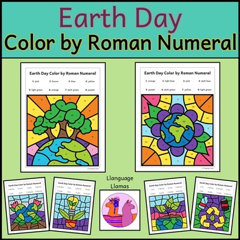 Preview of Earth Day Color by Roman numerals, color by number
