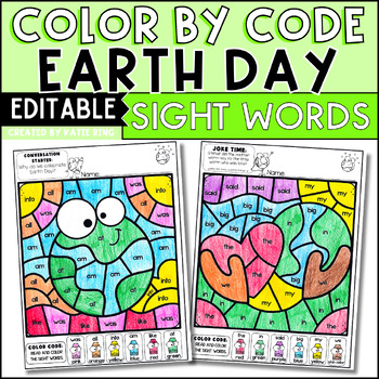 Preview of Earth Day Color by Sight Words Editable Morning Work Activities