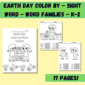 Preview of Earth Day Color by Word - Sight Words - Word Families