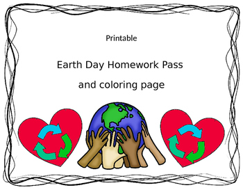 Preview of Earth Day Coloring Homework Pass