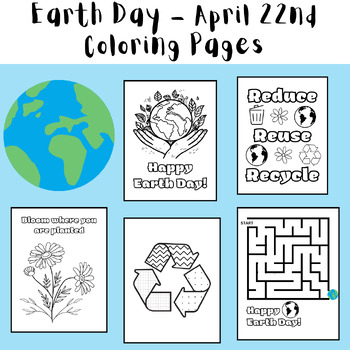 Preview of Earth Day 2024 Coloring Pages (15 Varieties) Craft or Activity Printable