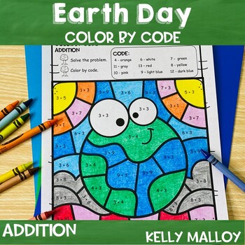 Preview of Earth Day Math Craft Coloring Pages Sheets April Color by Number Code Addition